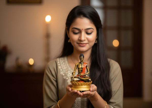Buddha Idol for Home Decor – Antique Gold Painted | Meditation Statue for Temple, Car Dashboard & Gifts